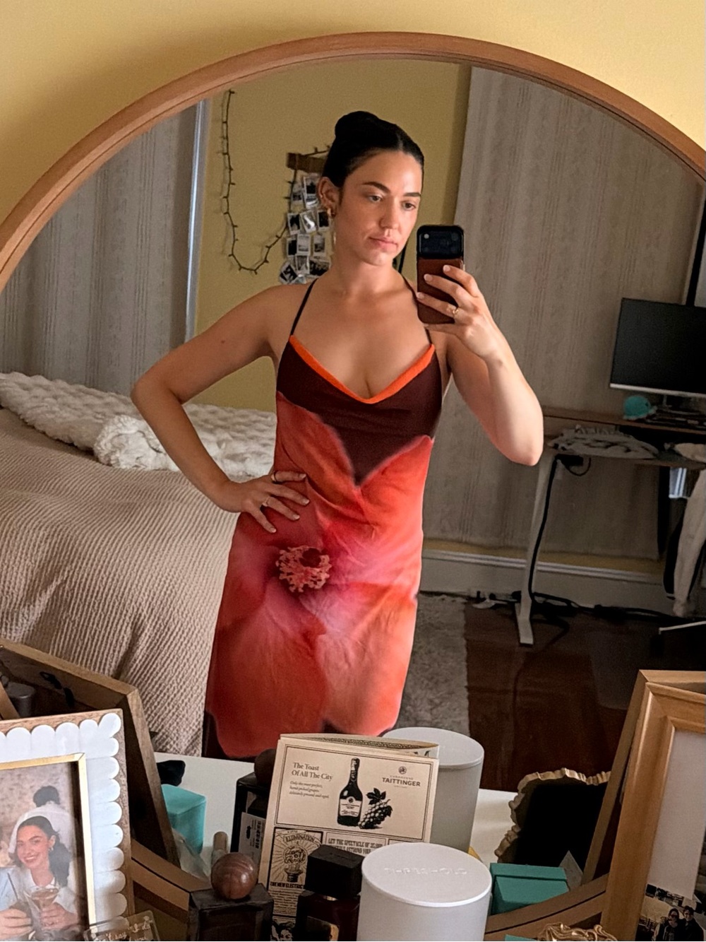NWT Peppermayo night drive maxi dress- orange floral brown maxi - Picture 3 of 4